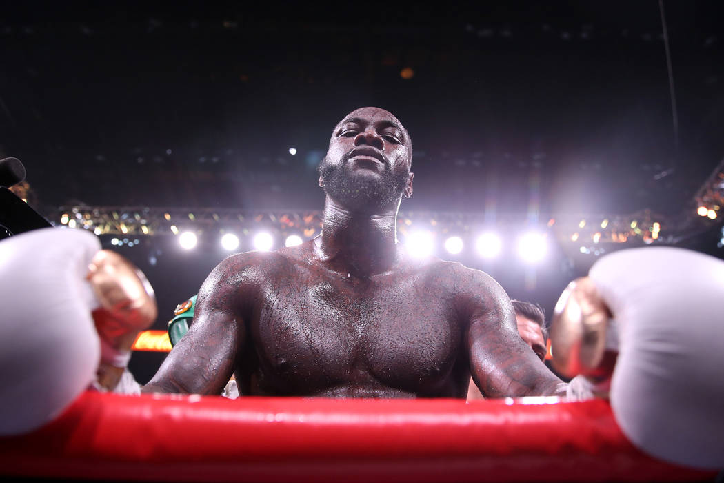 Deontay Wilder looks on after his knockout win against Luis Ortiz in the seventh round of the W ...