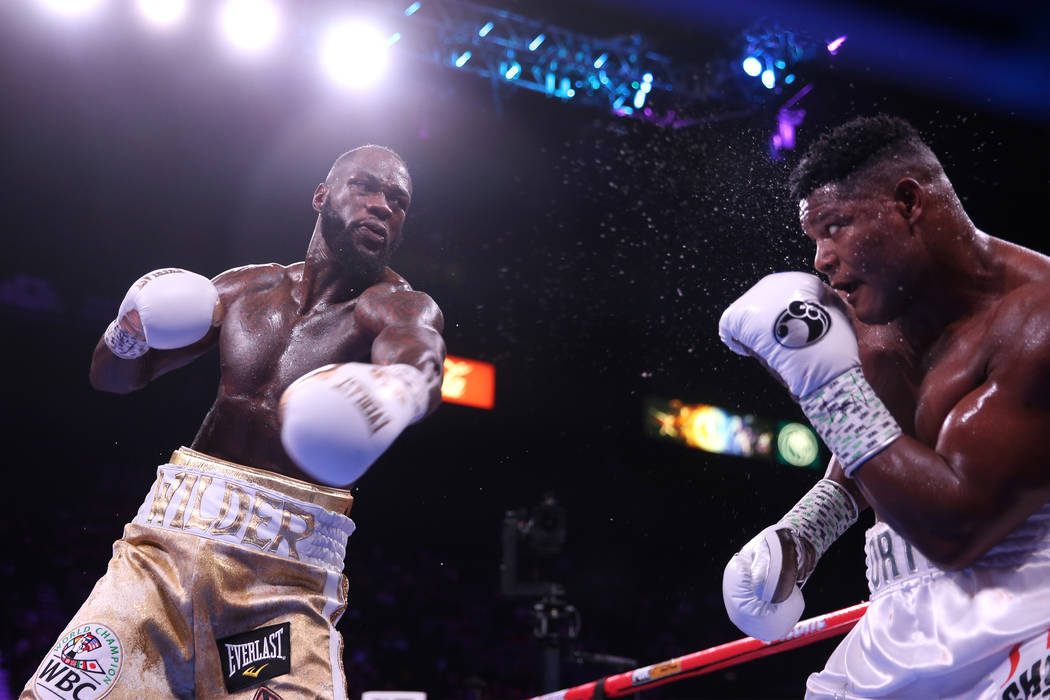 during the X round of the WBC heavyweight title bout at the MGM Grand Garden Arena in Las Vegas ...