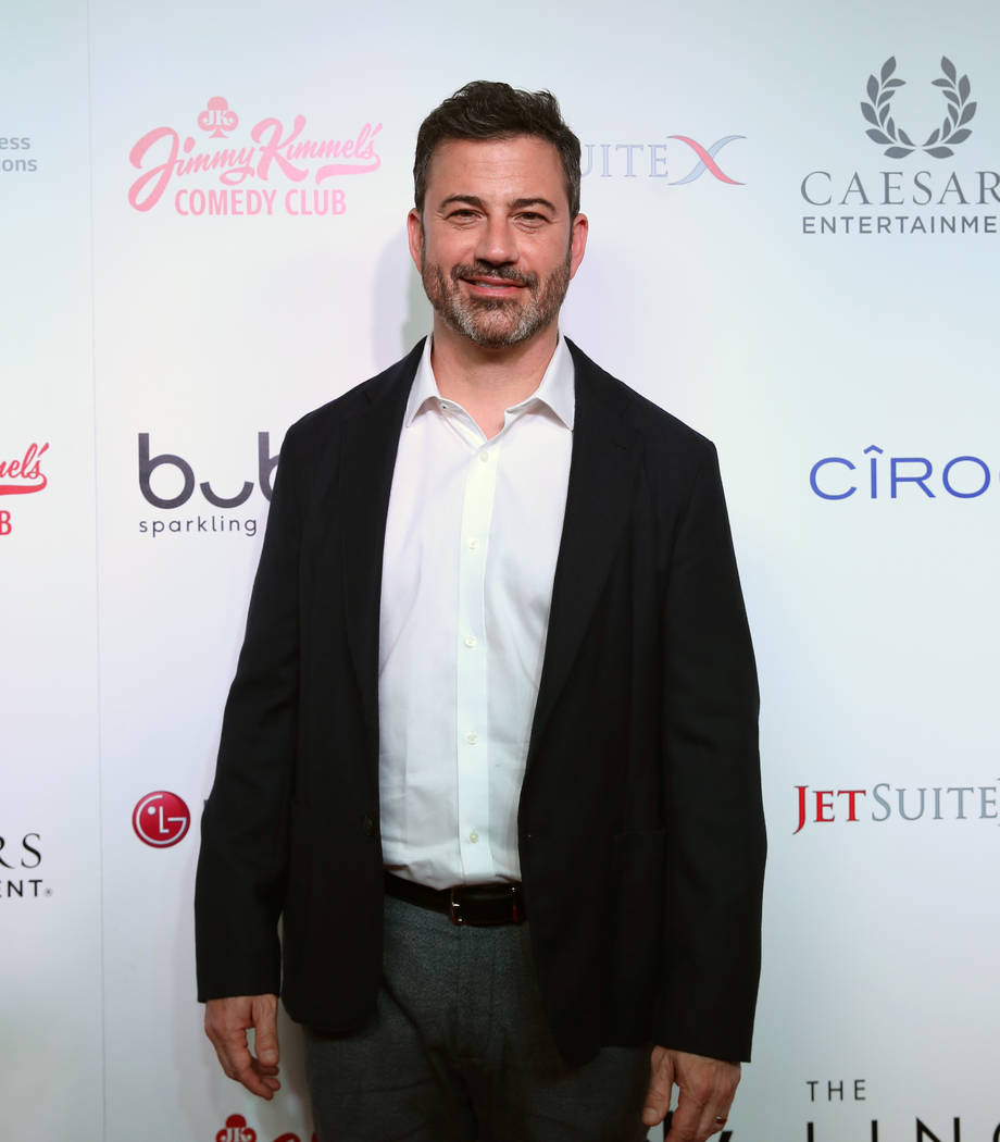 TV host Jimmy Kimmel arrives on the red carpet at his comedy club during the Grand Opening of J ...