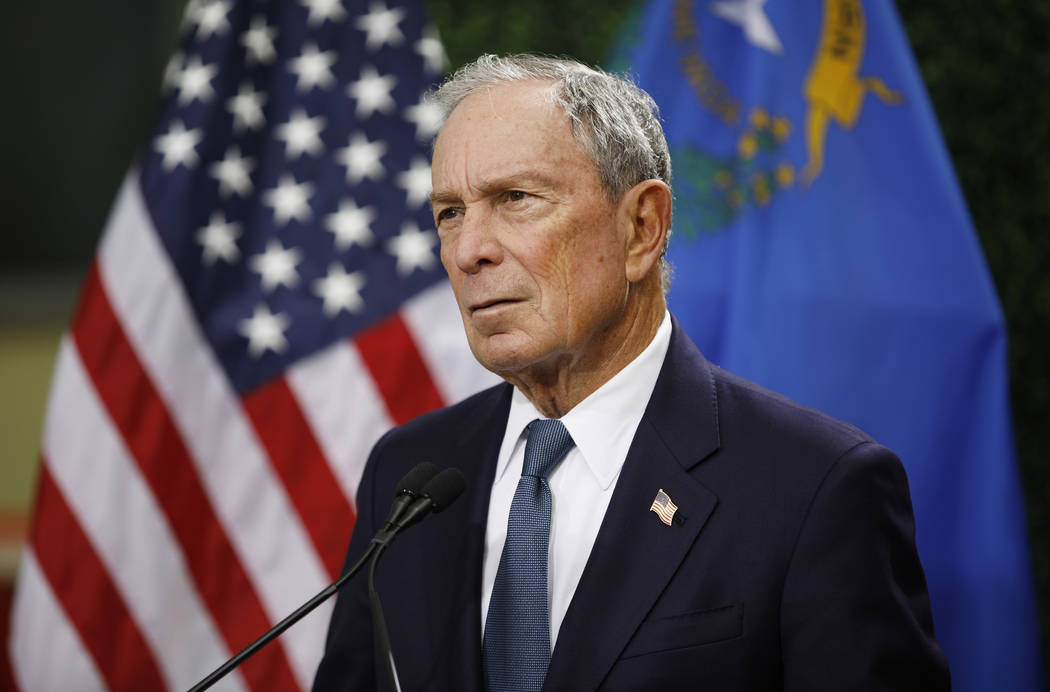 FILE - In this Feb. 26, 2019, file photo, former New York City Mayor Michael Bloomberg speaks a ...