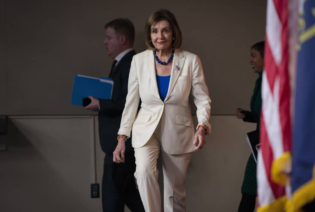 Speaker of the House Nancy Pelosi, D-Calif., arrives to talk to reporters as the House Intellig ...