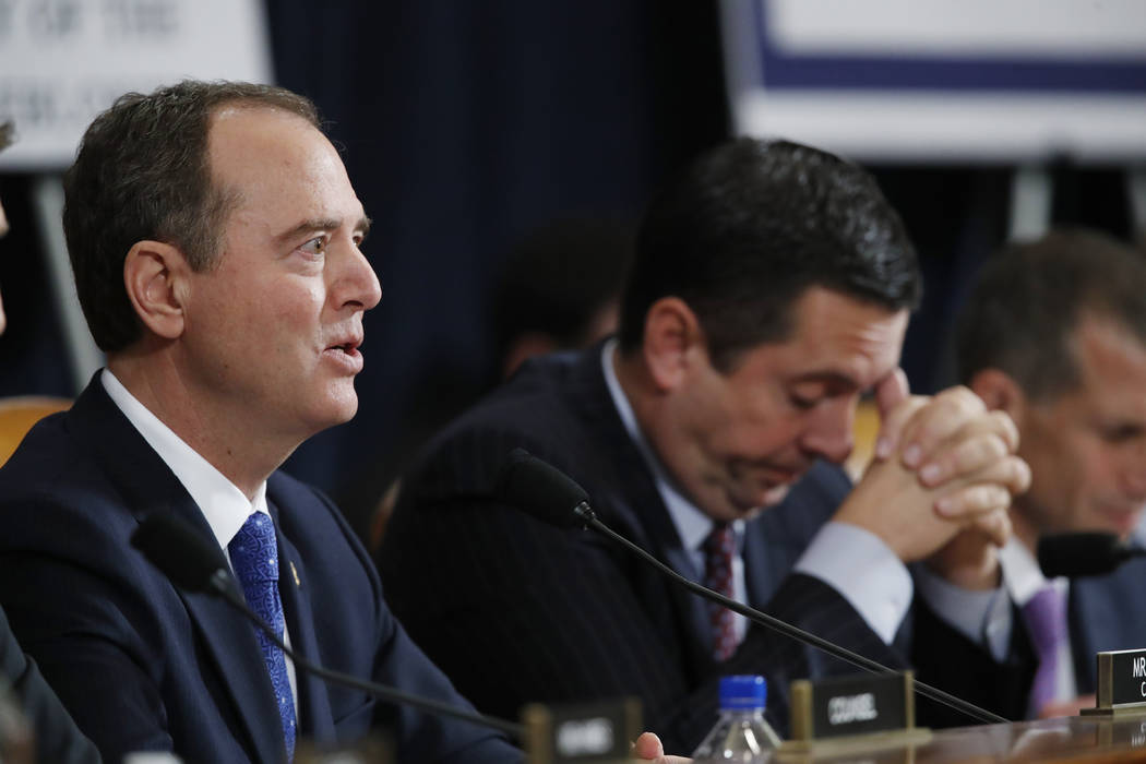 House Intelligence Committee Chairman Adam Schiff, D-Calif., left, questions U.S. Ambassador to ...