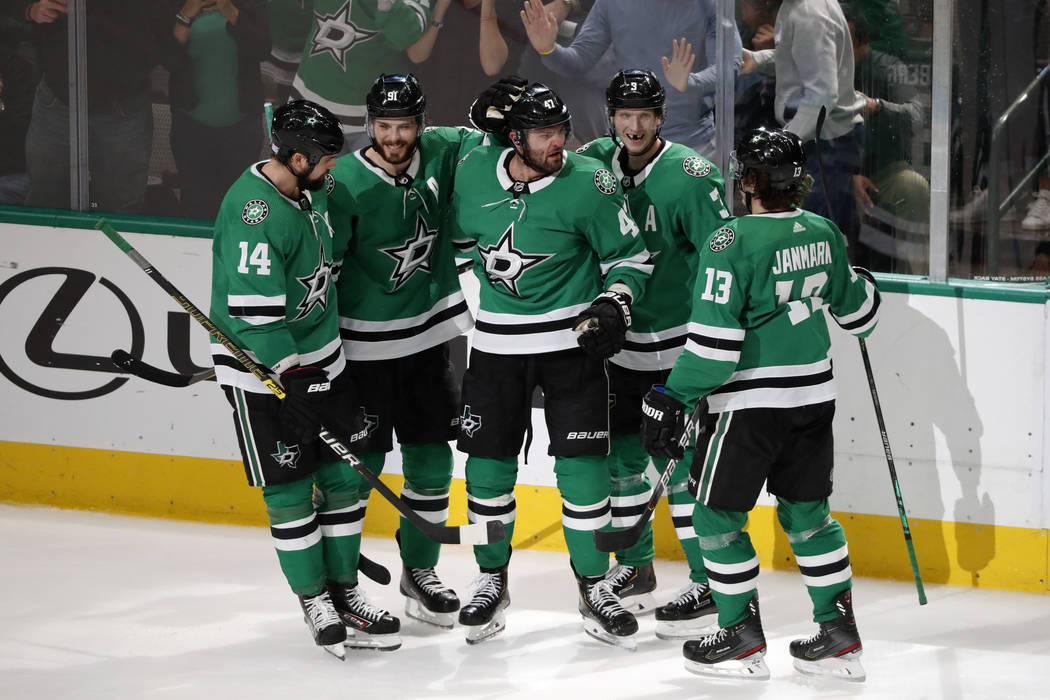 Dallas Stars' Jamie Benn (14) Tyler Seguin (91), Alexander Radulov (47), John Klingberg (3) and ...