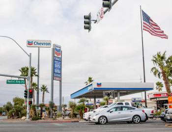 A Chevron on the northeast corner of Martin Luther King Boulevard and Bonanza Road, where a gir ...