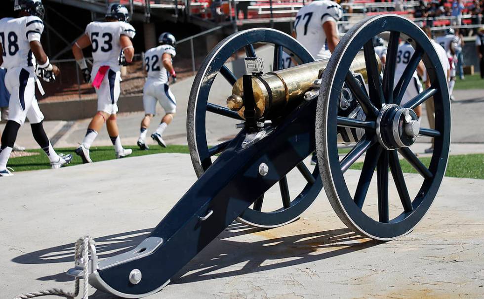 UNR players take the field for the second half while playing for the Fremont Cannon football tr ...