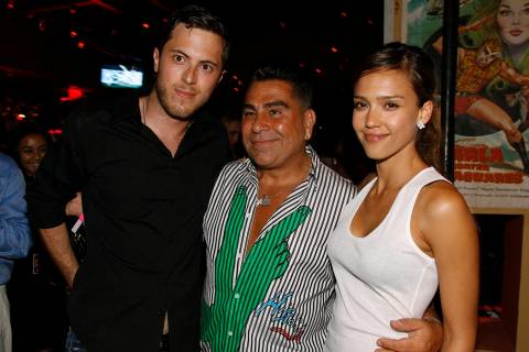 Harry Morton, left, Luis Barajas, center, founder of Flaunt magazine, and Jessica Alba are seen ...