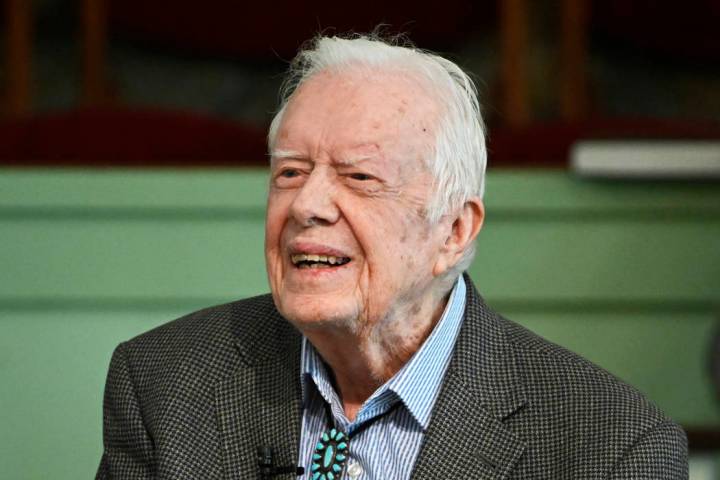 In a Nov. 3, 2019, file photo, former President Jimmy Carter teaches Sunday school at Maranatha ...
