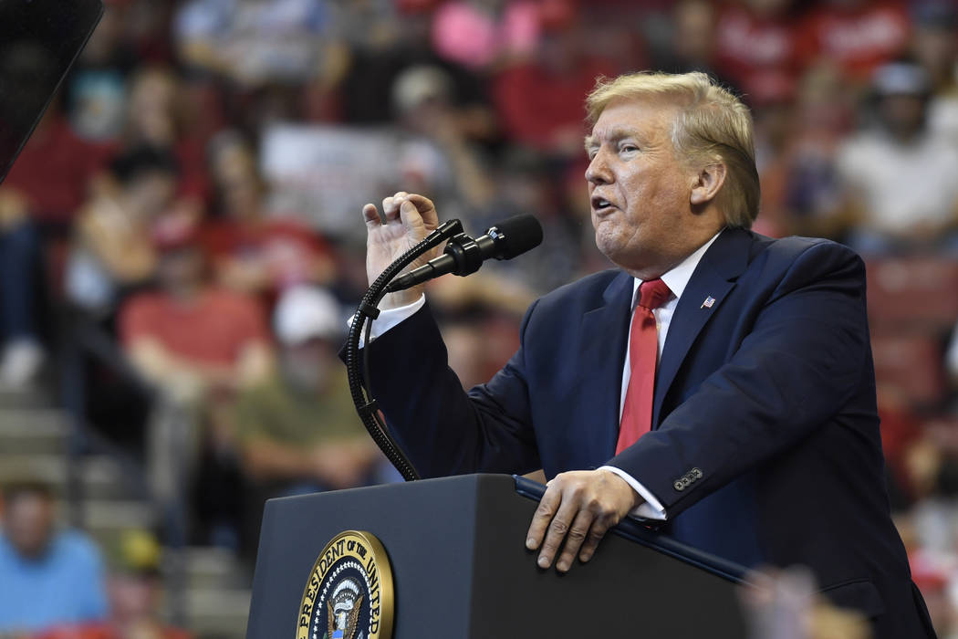 President Donald Trump speaks at a campaign rally in Sunrise, Fla., Tuesday, Nov. 26, 2019. (AP ...