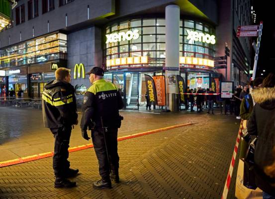 Dutch police secure a shopping street after a stabbing incident in the center of The Hague, Net ...