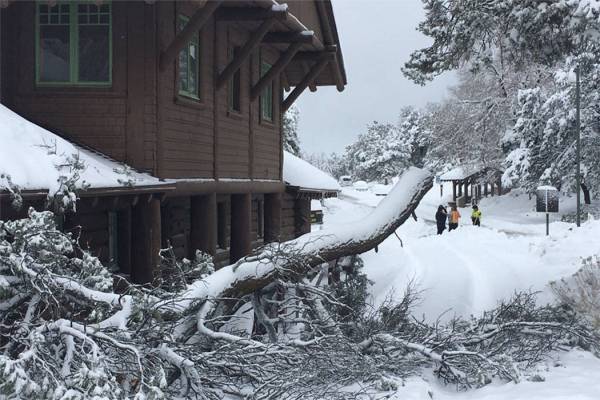 A snowstorm made life miserable for workers and visitors at the Grand Canyon Village on the Sou ...