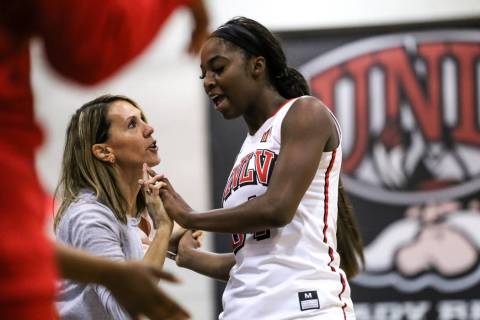 UNLV forward Rodjanae Wade, right, shown in 2017, had 21 points and 13 rebounds Sunday in the L ...