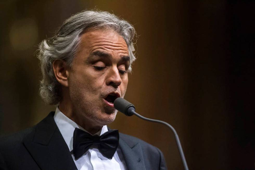 Italian tenor Andrea Bocelli performs during a concert in St. Stephen's Basilica in Budapest, H ...