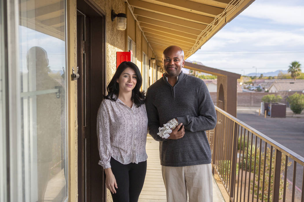 Health Plan of Nevada health coach Leticia Beltran, left, and Medicaid member Jeffrey Fikes, at ...