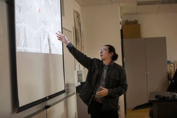 Juan Garcia-Hernandez delivers a presentation in an environmental management class at the Colle ...