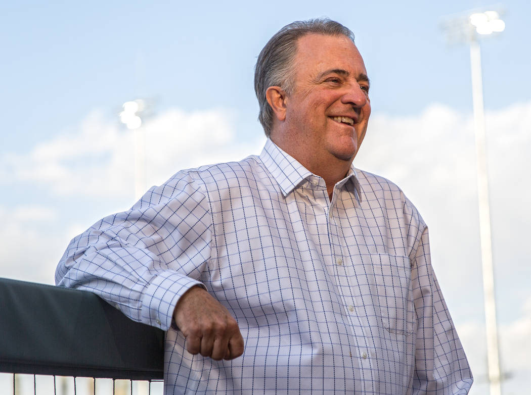 Aviators president Don Logan speaks to reporters during media day at Las Vegas Ballpark on Tues ...