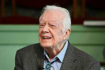 In a Nov. 3, 2019 file photo, former President Jimmy Carter teaches Sunday school at Maranatha ...