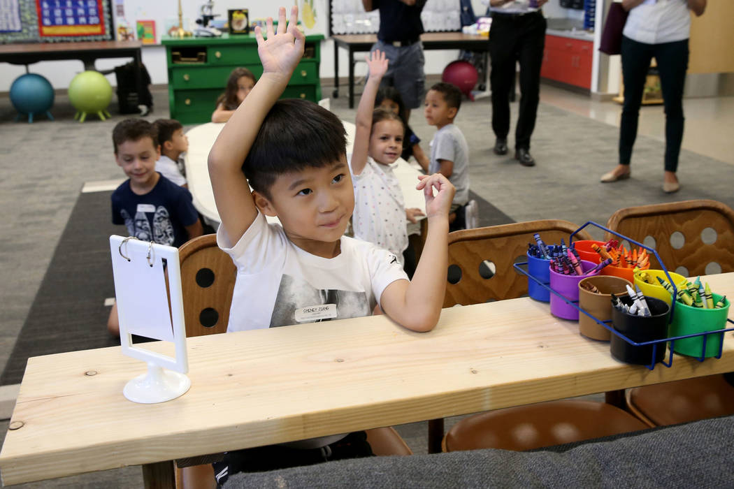 Cheney Jiang in Katie Rios' kindergarten class on the first day of school at Bonner Elementary ...
