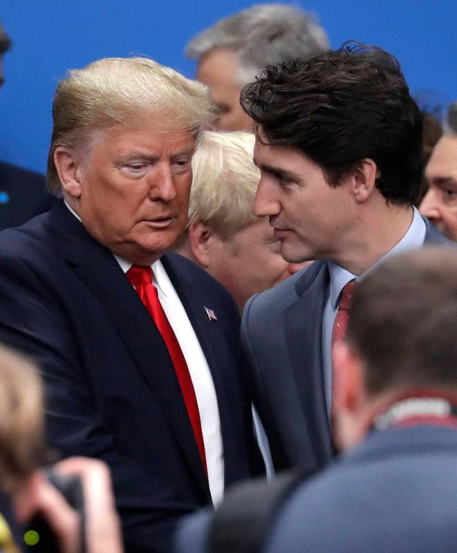 U.S. President Donald Trump, center left, and Canadian Prime Minister Justin Trudeau arrive for ...