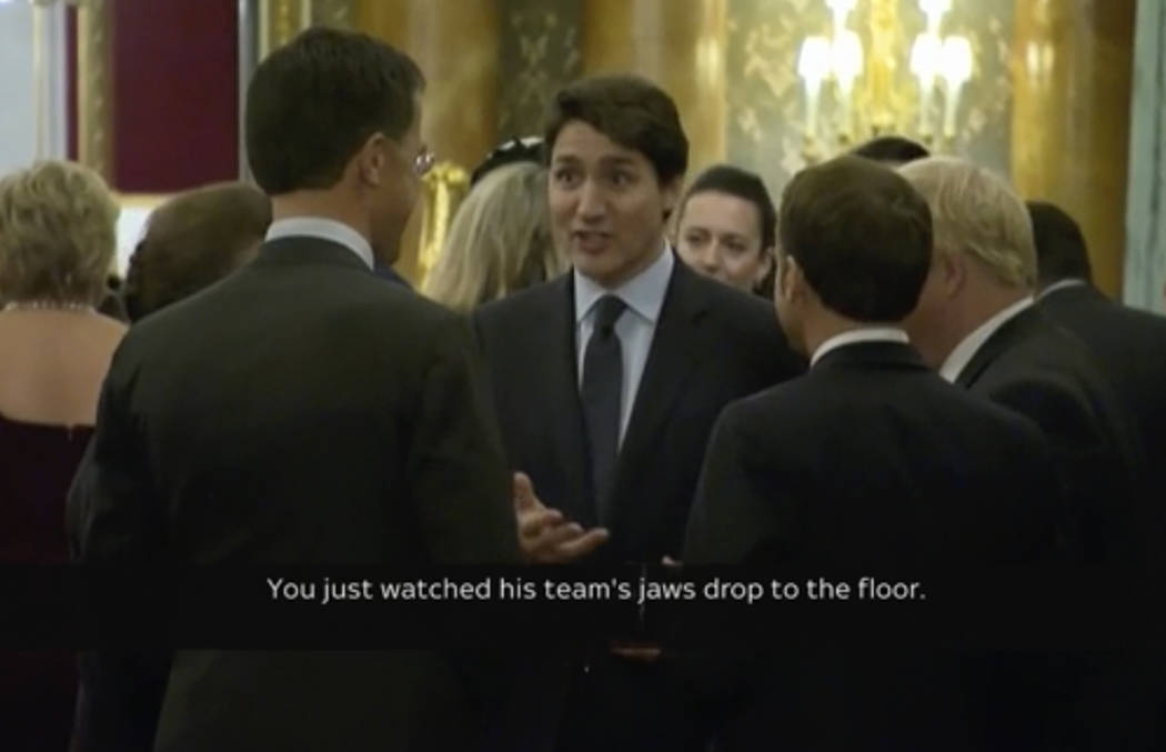 In this grab taken from video on Tuesday, Dec. 3, 2019, Canada's Prime Minister Justin Trudeau, ...