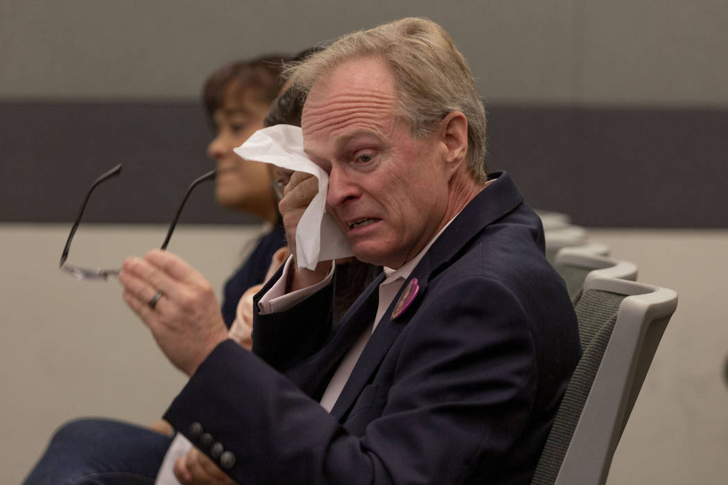 Donald Blain Claypool, father of Amelia Claypool, wipes his eyes during the sentencing of Noah ...