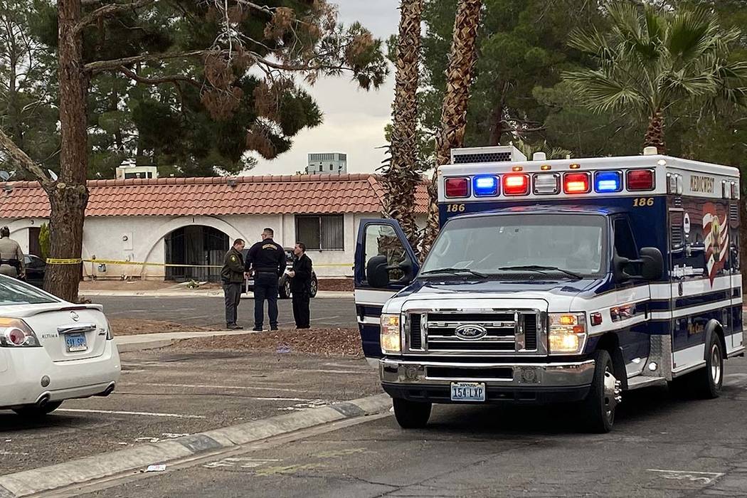 Las Vegas police investigate a homicide at a single-story apartment complex on the 3500 block F ...