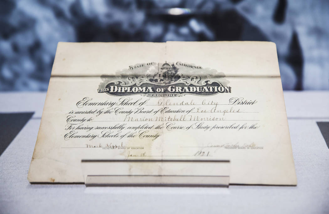 Film icon John Wayne's elementary school graduation diploma in Glendale, Calif., at the "J ...