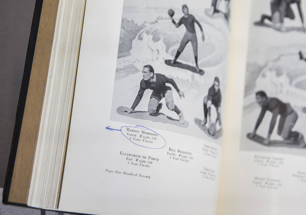 A Glendale High School football photograph of John Wayne, bottom/left, previously named Ma ...