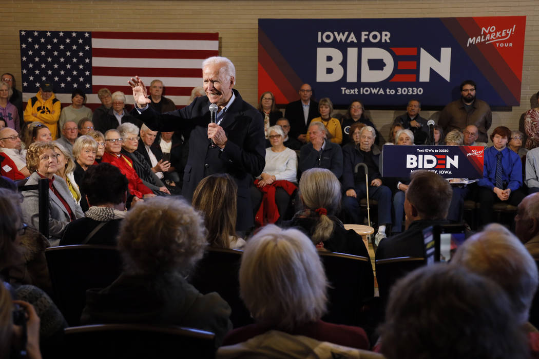 Democratic presidential candidate former Vice President Joe Biden speaks to local residents dur ...