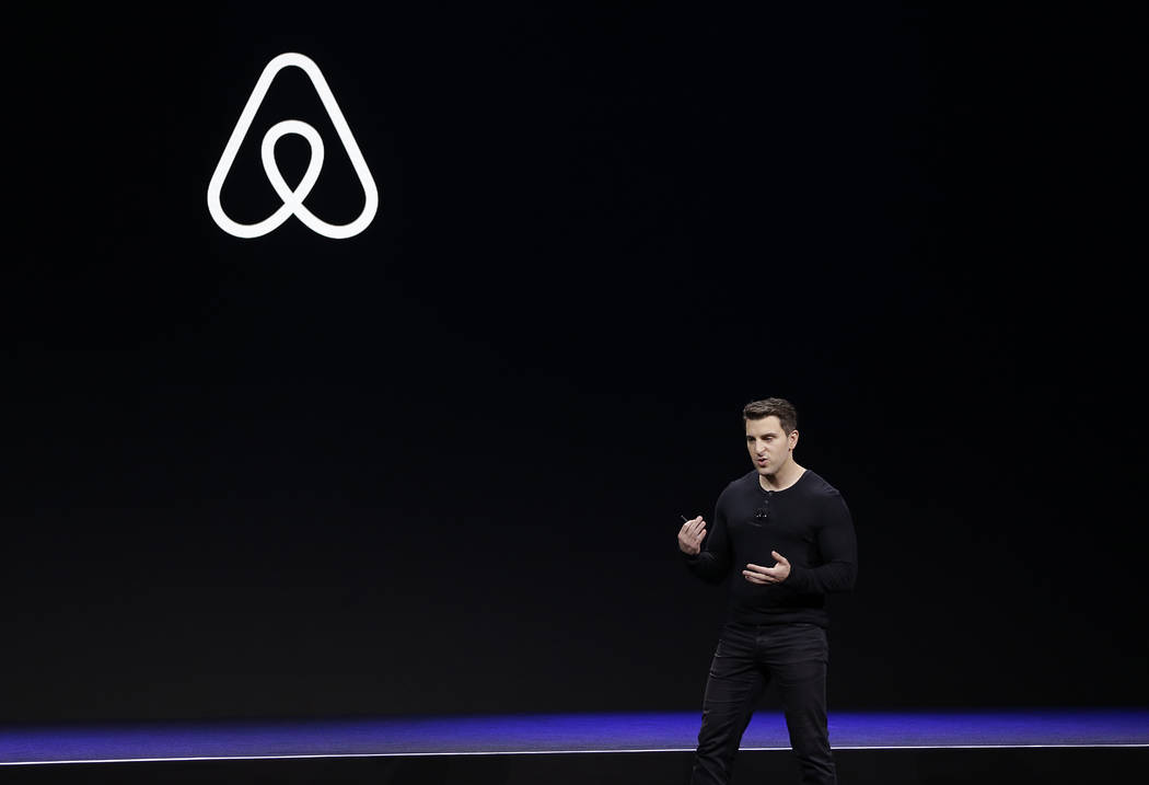 In a Feb. 22, 2018, file photo Airbnb co-founder and CEO Brian Chesky speaks during an event in ...