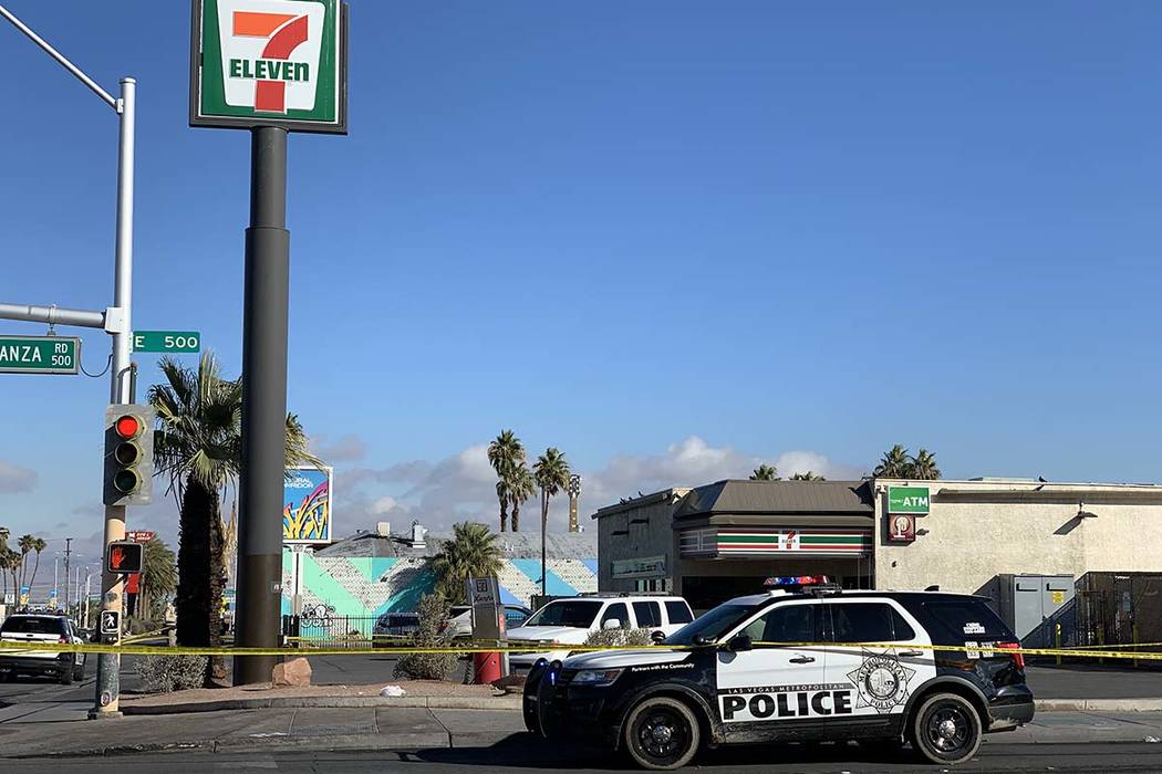 Las Vegas police investigate a stabbing near Bonanza Road and Las Vegas Boulevard North on Thur ...