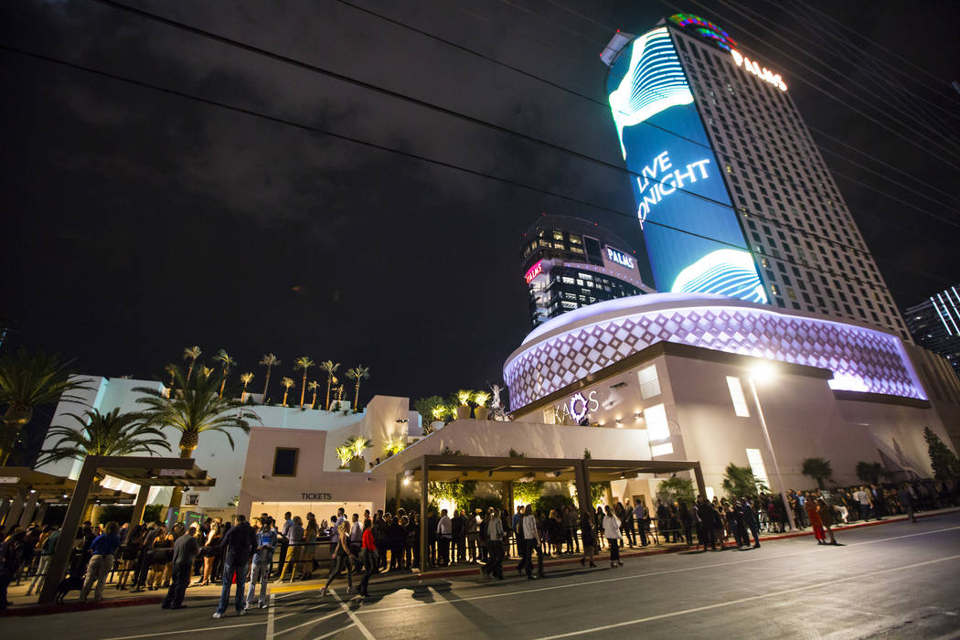 Attendees line up outside of the Palms during the grand opening weekend of Kaos, the dayclub an ...