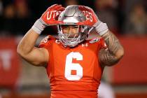 Utah defensive end Bradlee Anae (6) celebrates after sacking Colorado quarterback Steven Montez ...