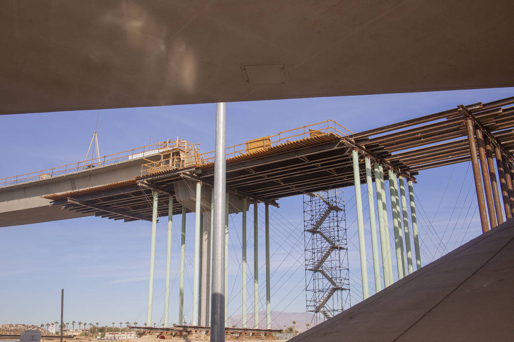 Construction continues on the Centennial Bridge connecting U.S. Highway 95 northbound to the 21 ...