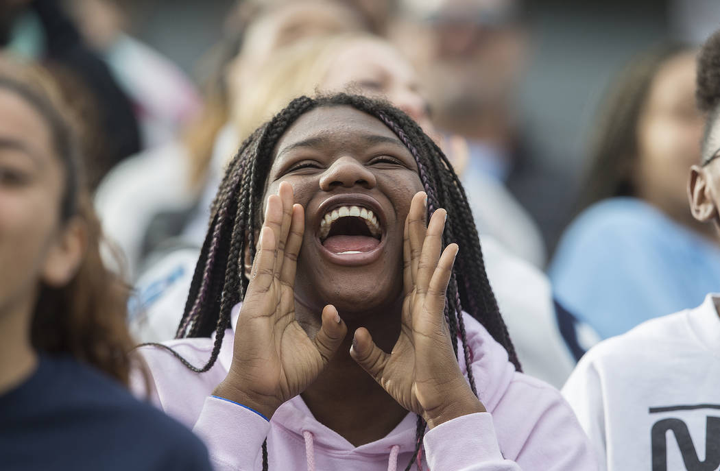 Bulldogs fans cheer for Centennial in the first quarter during their Class 4A state football ch ...