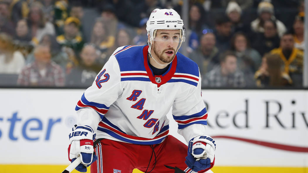 New York Rangers' Brendan Smith plays against the Boston Bruins during the first period of an N ...