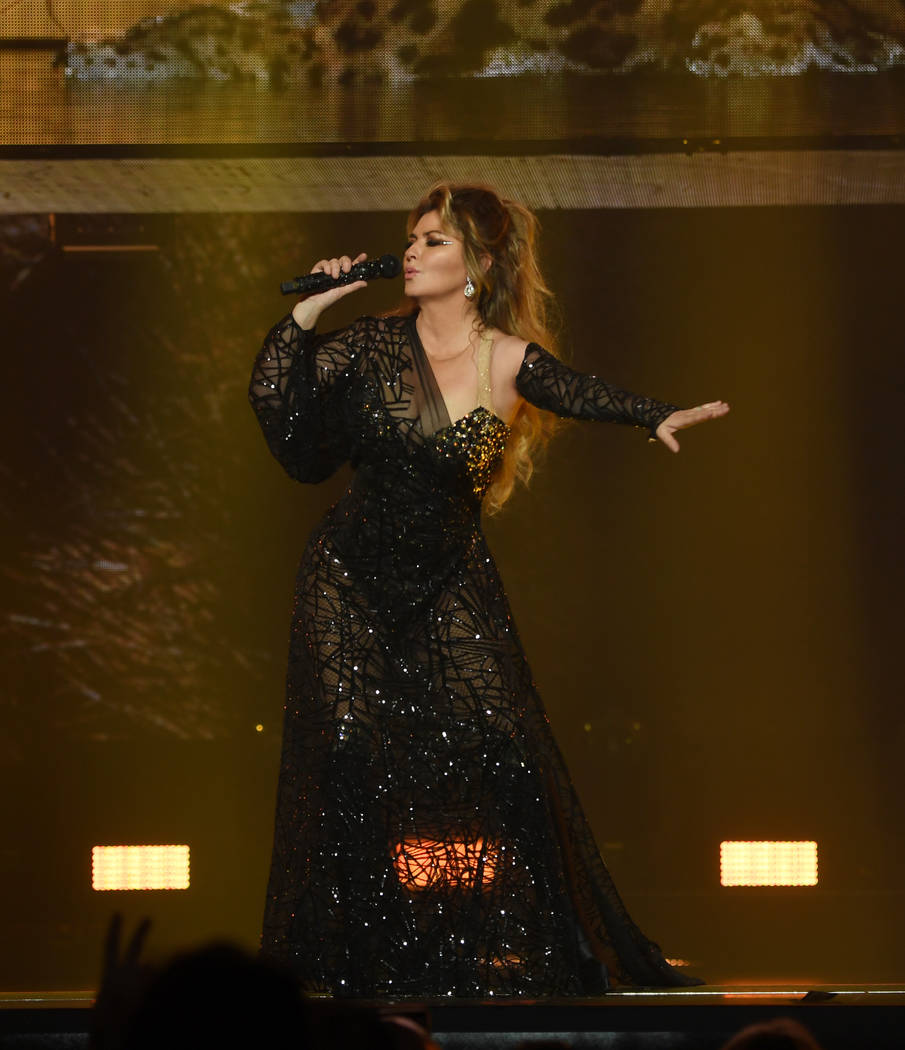 Shania Twain performs her "Let's Go" residency at Zappos Theater on Friday, Dec. 6, 2019. (Deni ...