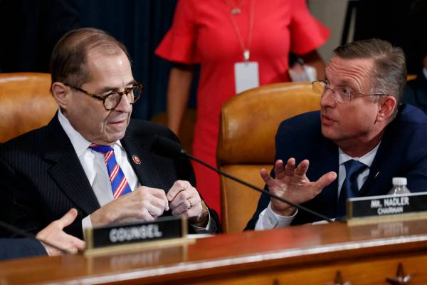 House Judiciary Committee Chairman Rep. Jerrold Nadler, D-N.Y., left, listens to ranking member ...