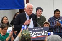 Democratic presidential hopeful Bernie Sanders speaks before about 200 people at a rally at a c ...