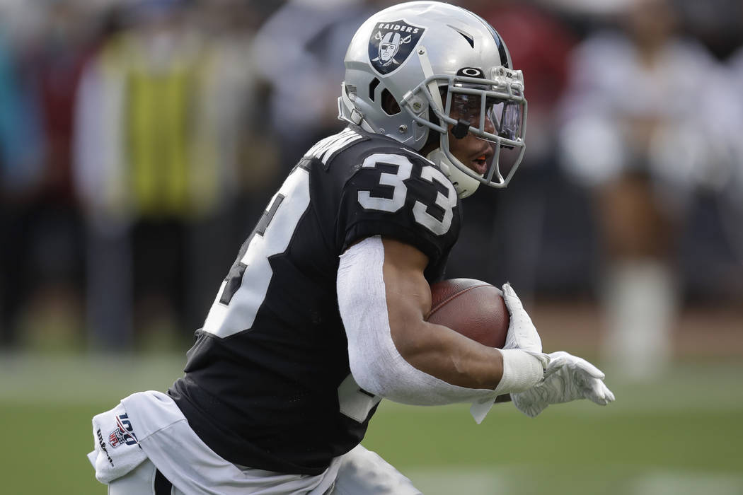 Oakland Raiders running back DeAndre Washington (33) against the Tennessee Titans during an NFL ...