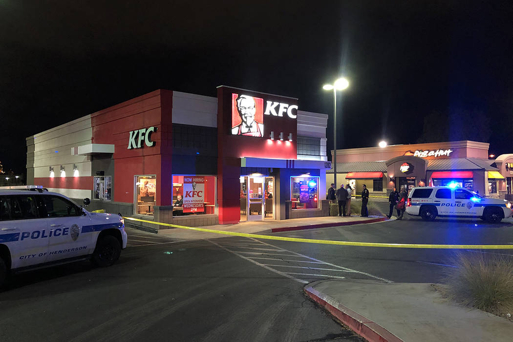 Henderson police investigate a shooting at a Pizza Hut at 1280 W. Warm Springs Road on Wednesda ...