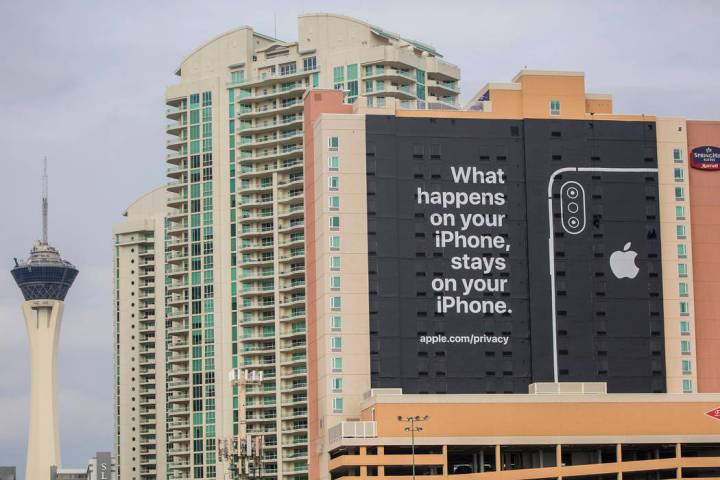 An Apple advertisement on the south side of SpringHill Suites is easily visible from the CES 20 ...