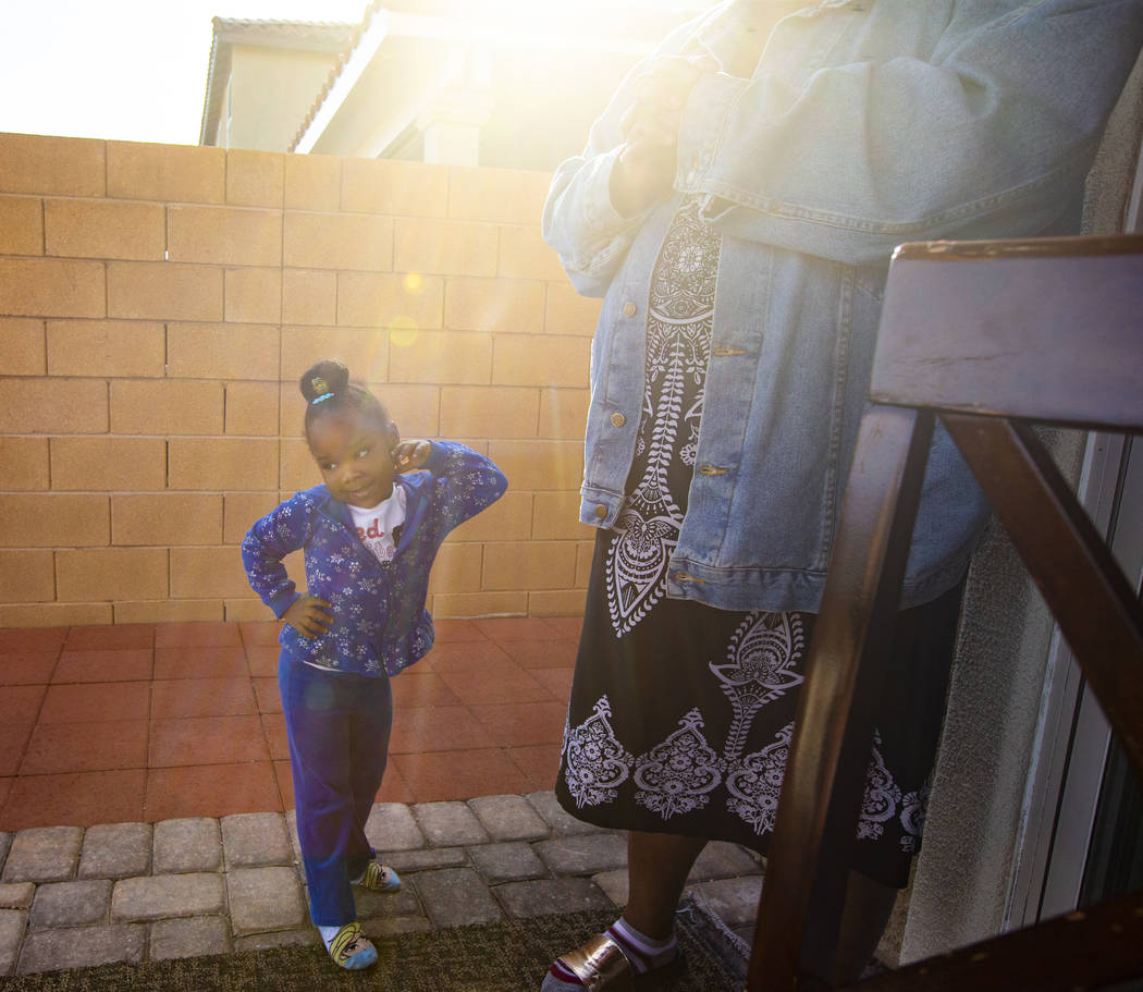 Christine Modica, 3, left, with her great-aunt, Lucille McKnight, at their home in Las Vegas on ...