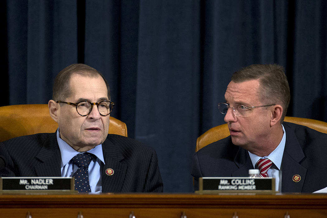 House Judiciary Committee Chairman Jerrold Nadler, D-N.Y., speaks with ranking member Rep. Doug ...