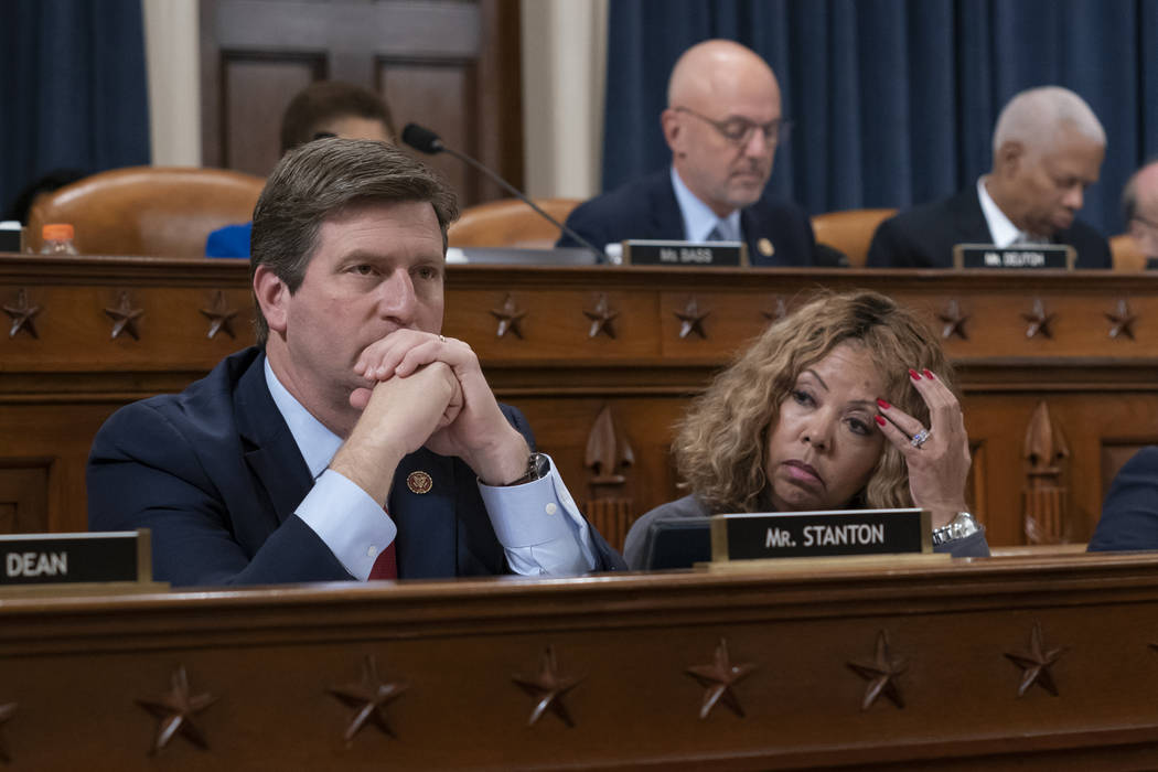 Rep. Greg Stanton, D-Ariz., left, and Rep. Lucy McBath, D-Ga., listen to debate as the House Ju ...