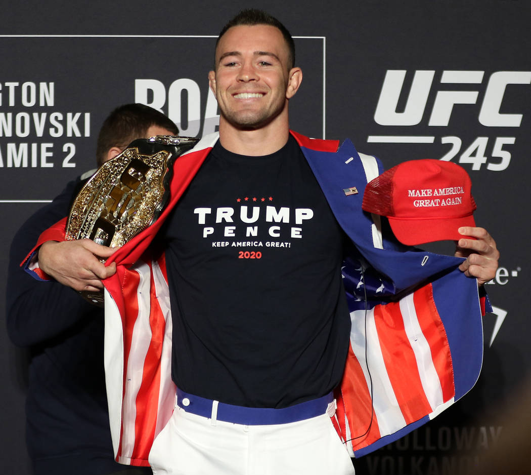 UFC welterweight Colby Covington poses during a UFC 245 media event at the Red Rock hotel-casin ...