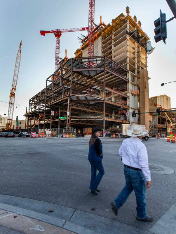 The exterior is taking shape during a construction tour of the Circa on Monday, Dec. 9, 2019, i ...