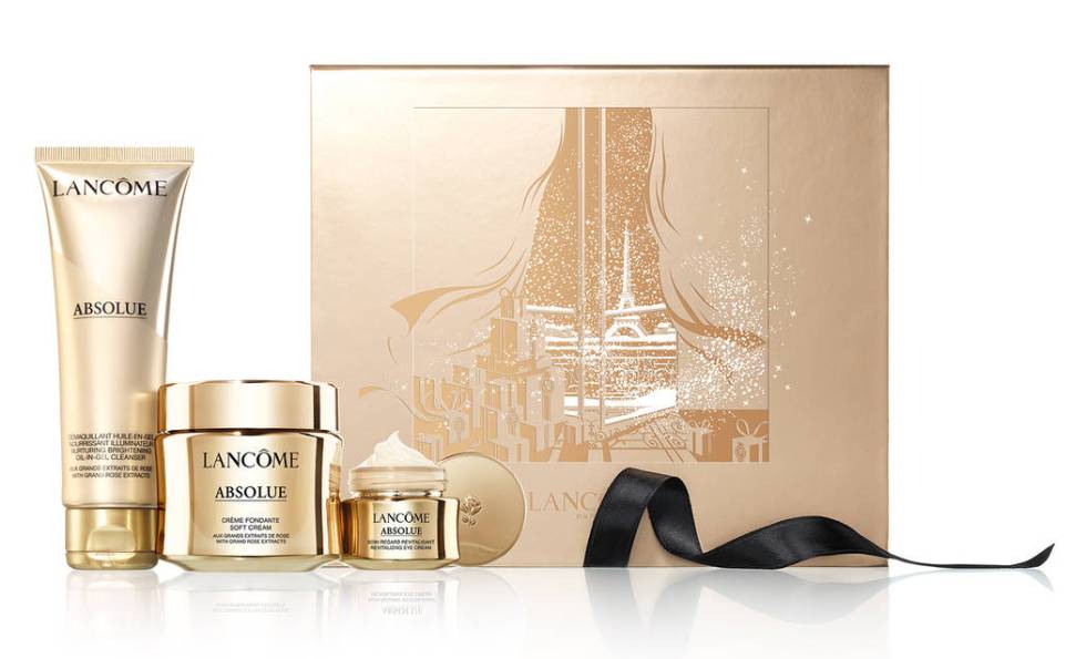 Lancome's Absolue gift set includes an Oil-in-Gel-Cleanser, Soft Cream, Eye Cream. $310, lancom ...