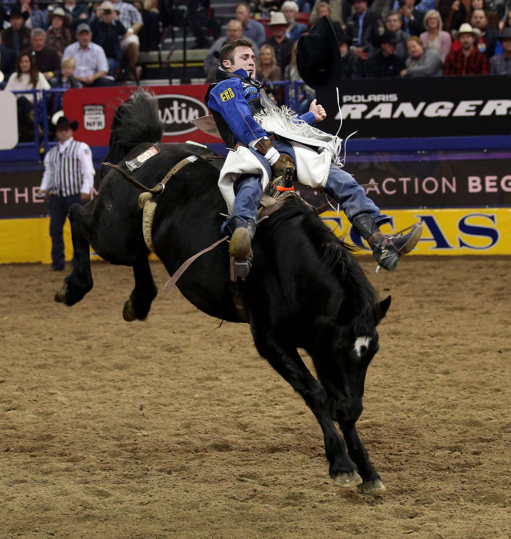 Kaycee Feild of Genola, Utah rides American Thumper in Bareback Riding during the ninth go-arou ...