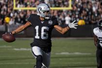 Oakland Raiders wide receiver Tyrell Williams (16) sprints down the sideline past Jacksonville ...