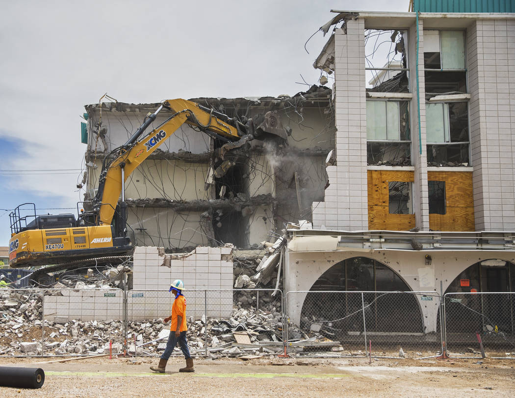 Demolition work continues on the El Cid Hotel in downtown Las Vegas on Tuesday, June 11, 2019, ...